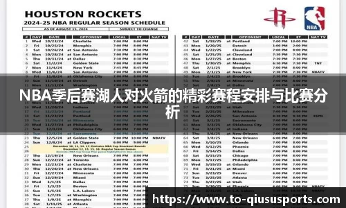 NBA季后赛湖人对火箭的精彩赛程安排与比赛分析
